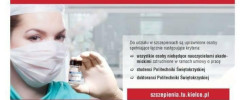 Plakat informuje o rejestracji na szczepienie przeciw COVID-19 dla Politechniki Świętokrzyskiej.