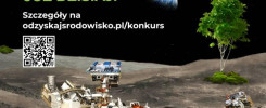 Plakat zachęca do zbudowania łazika z recyklingu, wygrania 10 000 zł. Widać łaziki, Ziemię i drzewo.