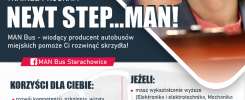 Reklama programu stażowego MAN Bus. Oferta dla kandydatów z wykształceniem technicznym i znajomością języka angielskiego.