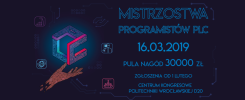 Mistrzostwa Programistów PLC 16.03.2019, pula nagród 30000 zł. Zgłoszenia od 1 lutego.