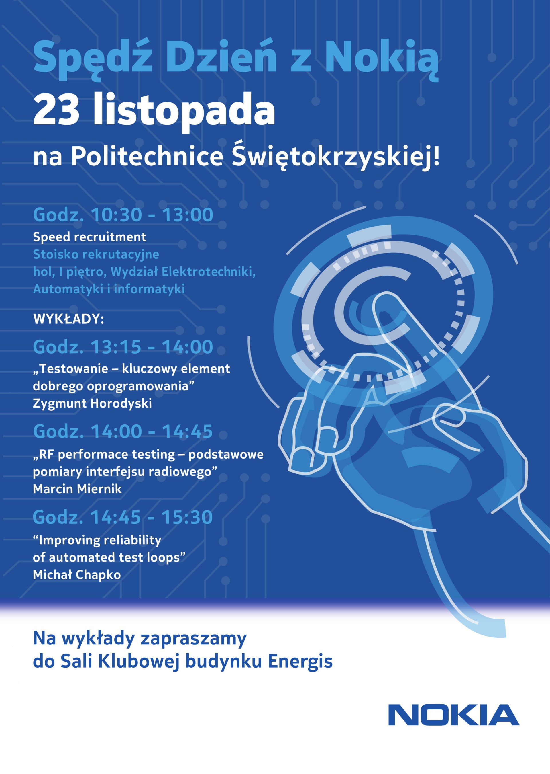 Dzień z Nokią 23 listopada na Politechnice Świętokrzyskiej. Wykłady i speed recruitment.