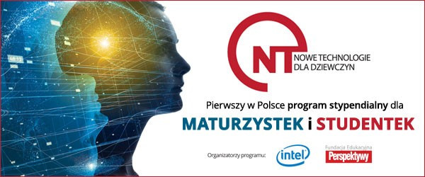 Grafika z sylwetkami głów i technologią. Program stypendialny "Nowe Technologie dla Dziewczyn".