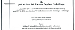 Nekrolog prof. dr. hab. inż. Romana Nadolskiego. Informacja o pogrzebie i kondolencjach.